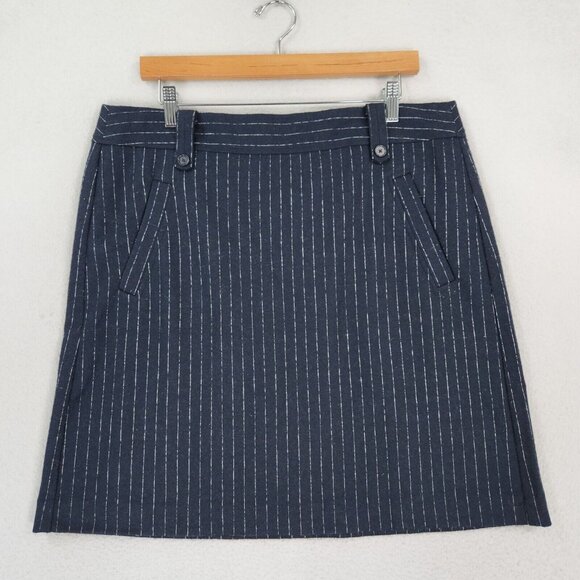 Ann Taylor LOFT Skirt Womens 14 Navy Blue Pinstripe Wool Blend A Line Classic - Picture 1 of 10